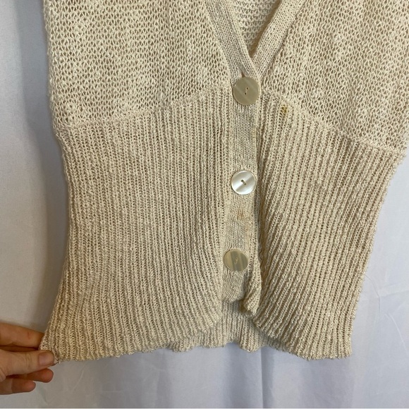 JASON MAXWELL Women’s Cream Short Sleeve V Neck Knit Cardigan Sweater Size Large - Picture 5 of 10